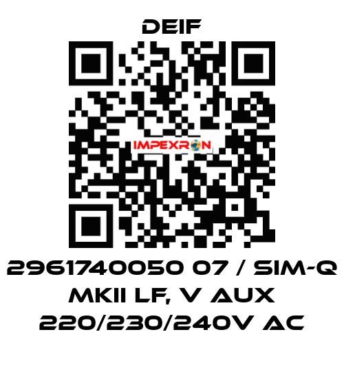 2961740050 07 / SIM-Q MKII LF, V aux 220/230/240V AC Deif