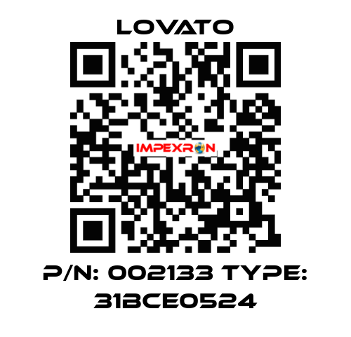 P/N: 002133 Type: 31BCE0524 Lovato