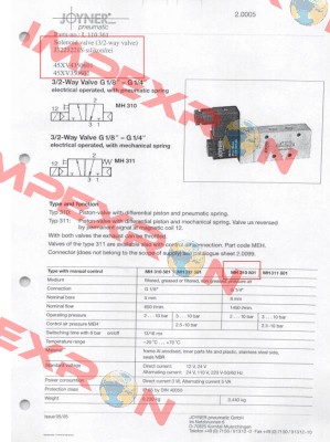 J3221221S, Type: MH 310801 G1/4 Joyner Pneumatic