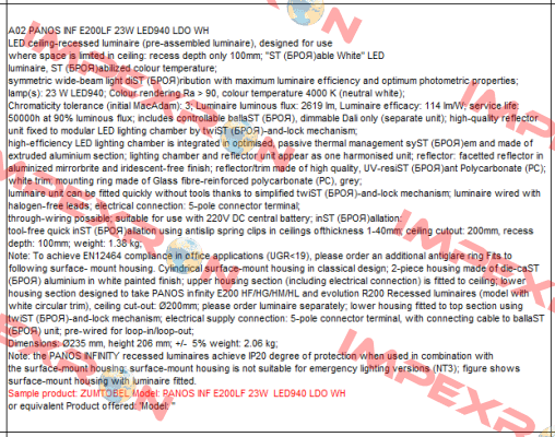 PANOS INF E200LF 23W LED940 LDO WH  Zumtobel