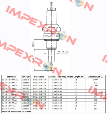 Type ZE 14-12-400 A1 Beru