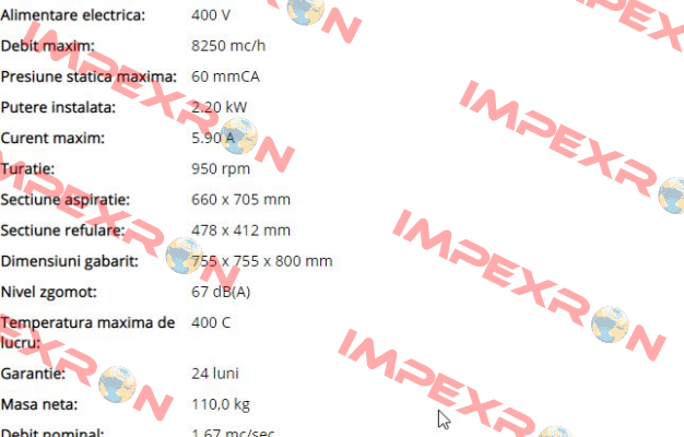 P/N: 1023356, Model: CBDT-15/15-6T-F-400 Sodeca