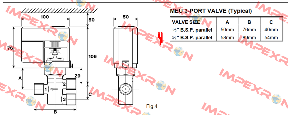 MEU 3-Port Valve ¾“ B.S.P. parallel Satchwell